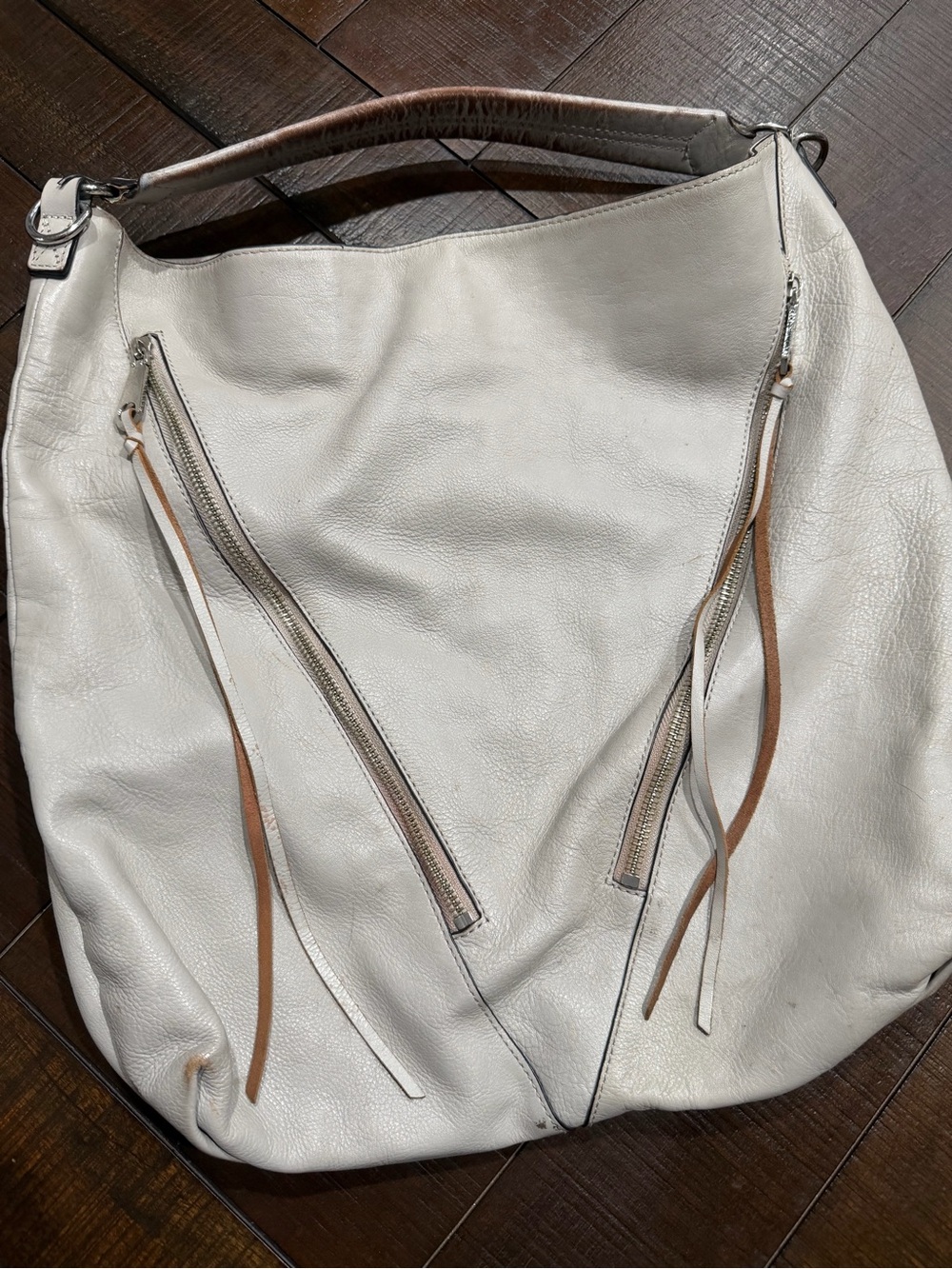 Rebecca Minkoff Moto Double Zip Hobo White Leather Bag